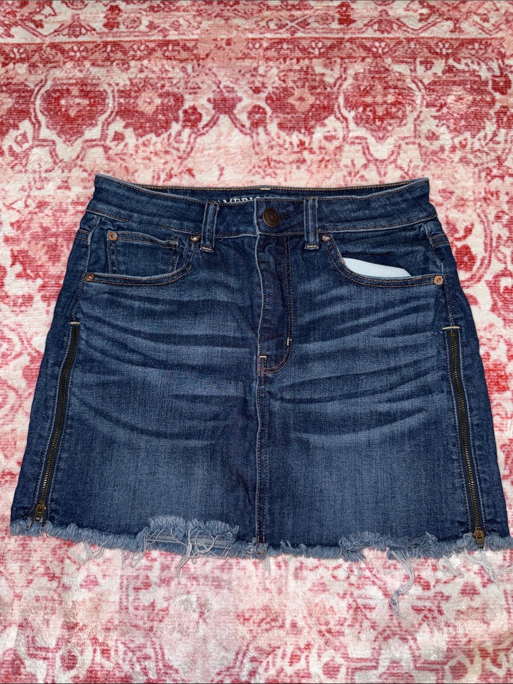 Denim Mini Skirt in Dark Blue with Zipper Details